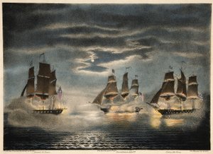 Capture des navires H.M. Cyane & Levant, par la frégate américaine Constitution, de Army and Navy Magazine, 1840
